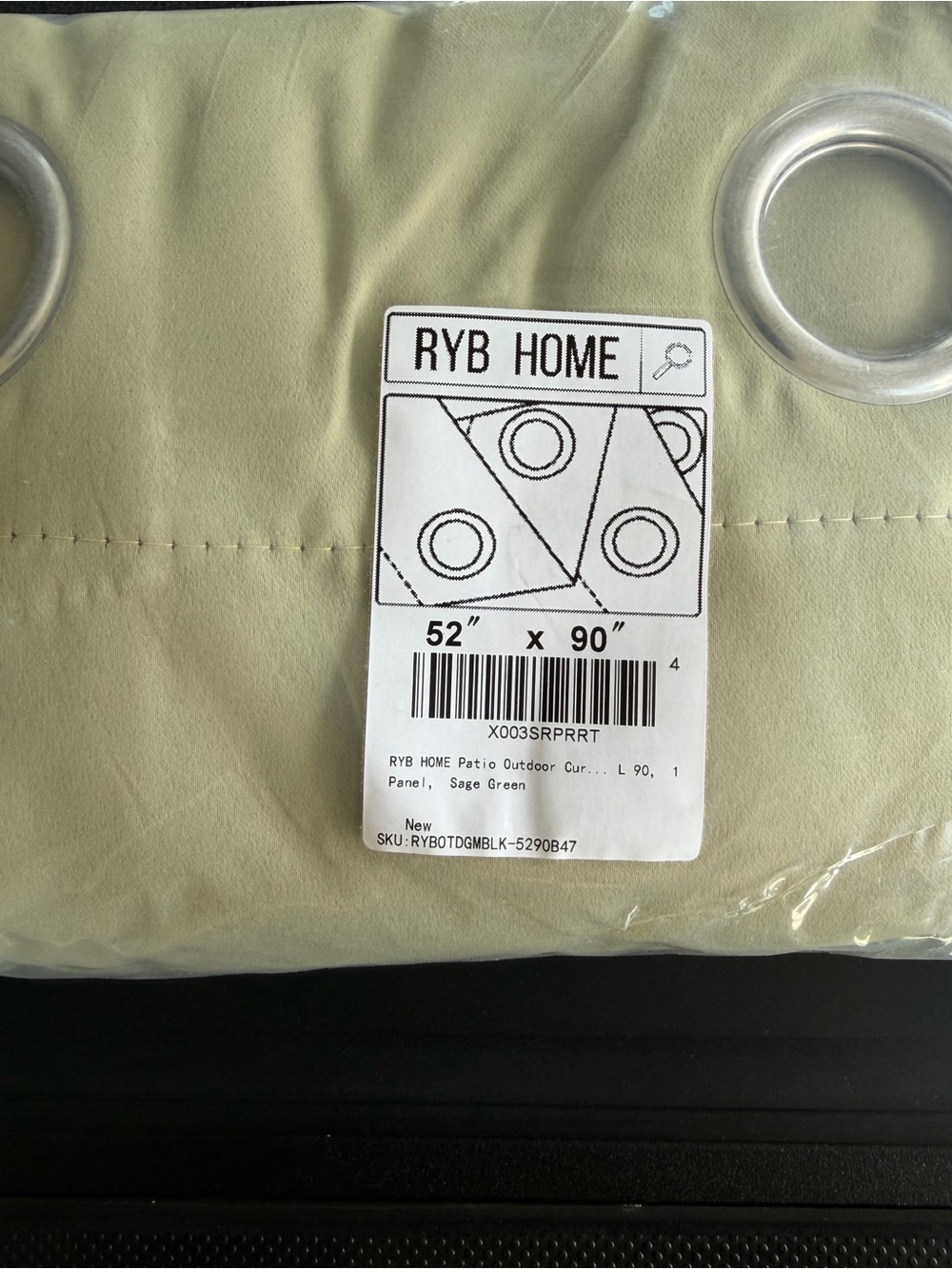 RYB Home Sage Green Patio Curtain Panel - 52 x 90